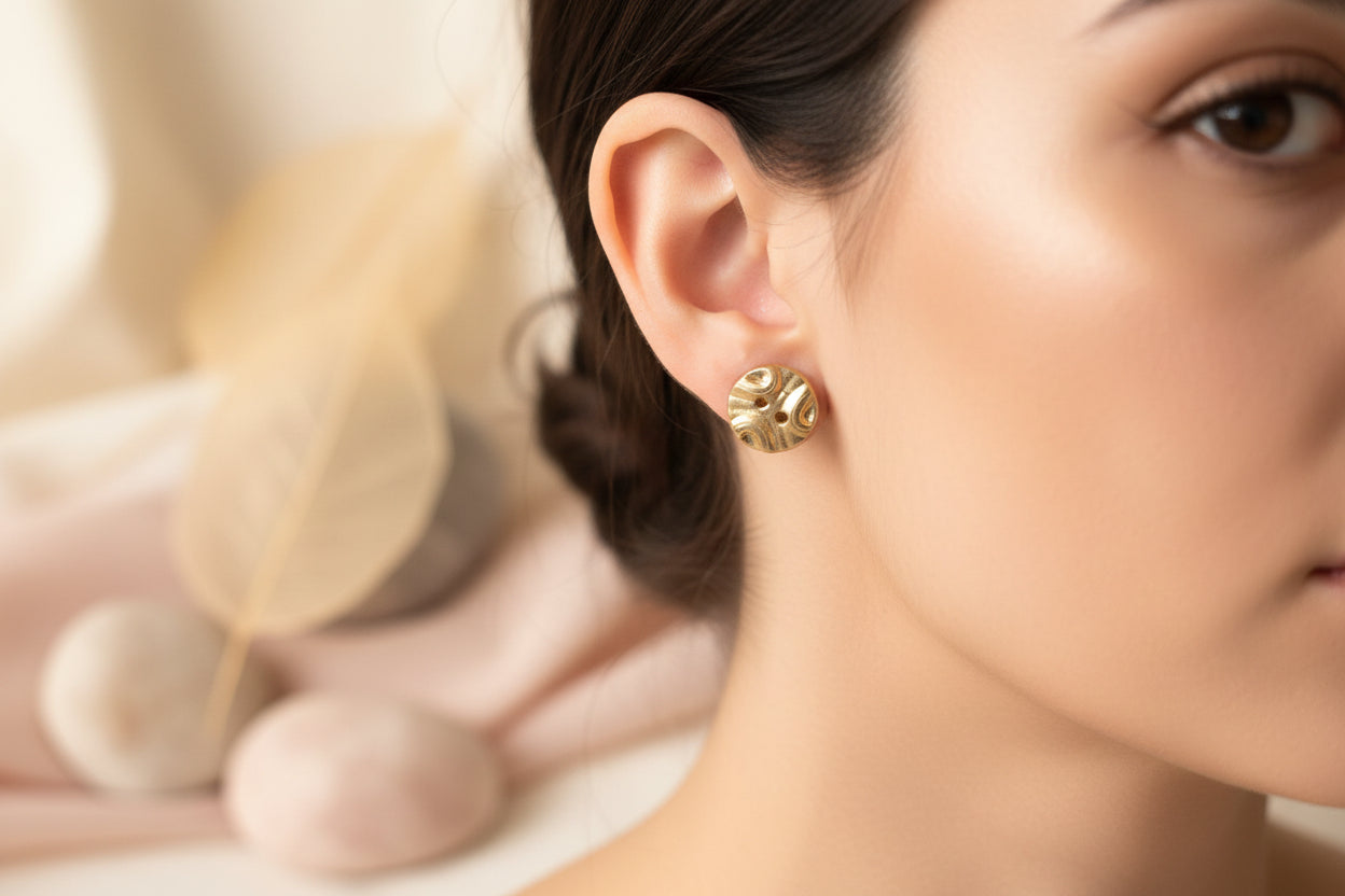Button Earring Goldish Motives