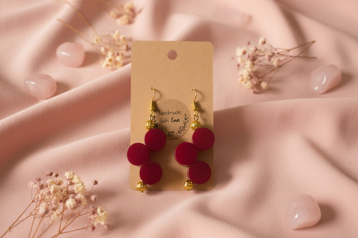 Button Earring Red Dots Extreme Hanging