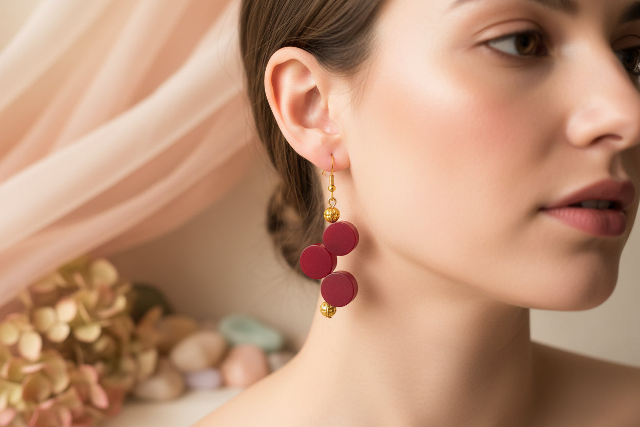 Button Earring Red Dots Extreme Hanging