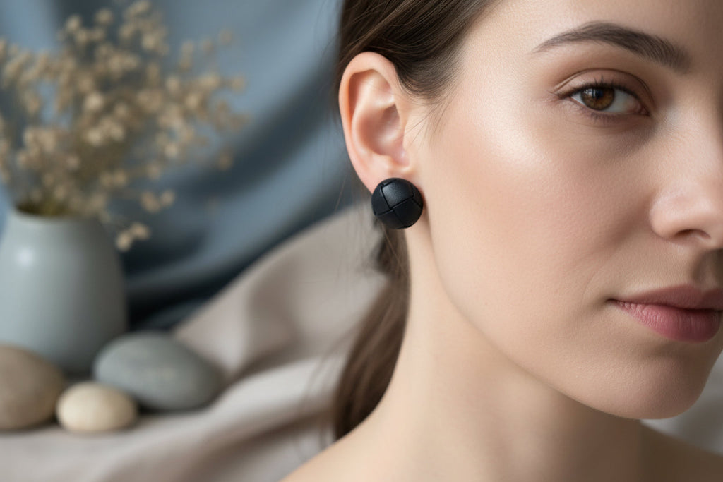 Button Earring Black Mirackle