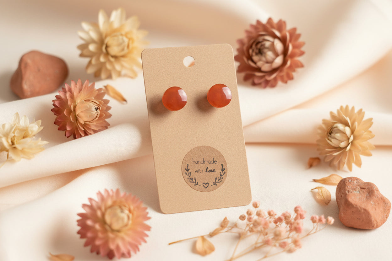 Button Earring Orange Raised