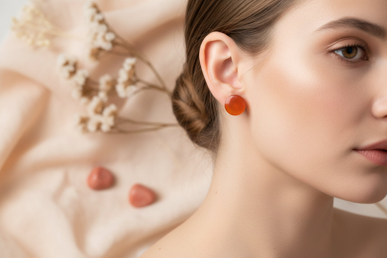 Button Earring Orange Raised
