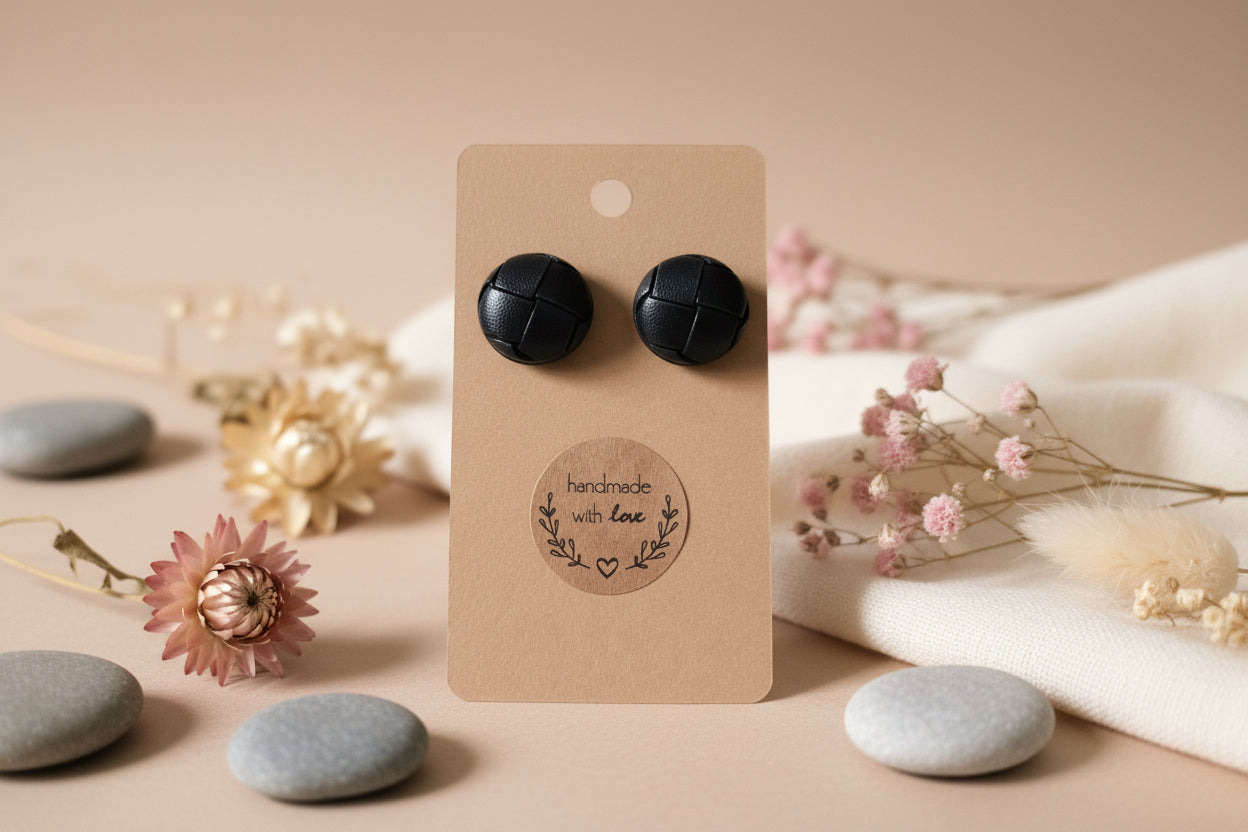 Button Earring Black Big Dot