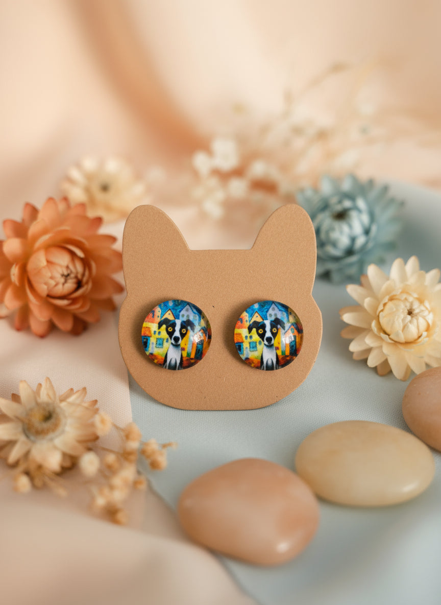 Cabochon Earring with Dog