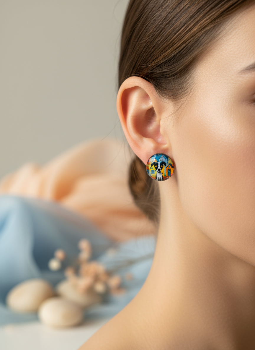 Cabochon Earring with Dog