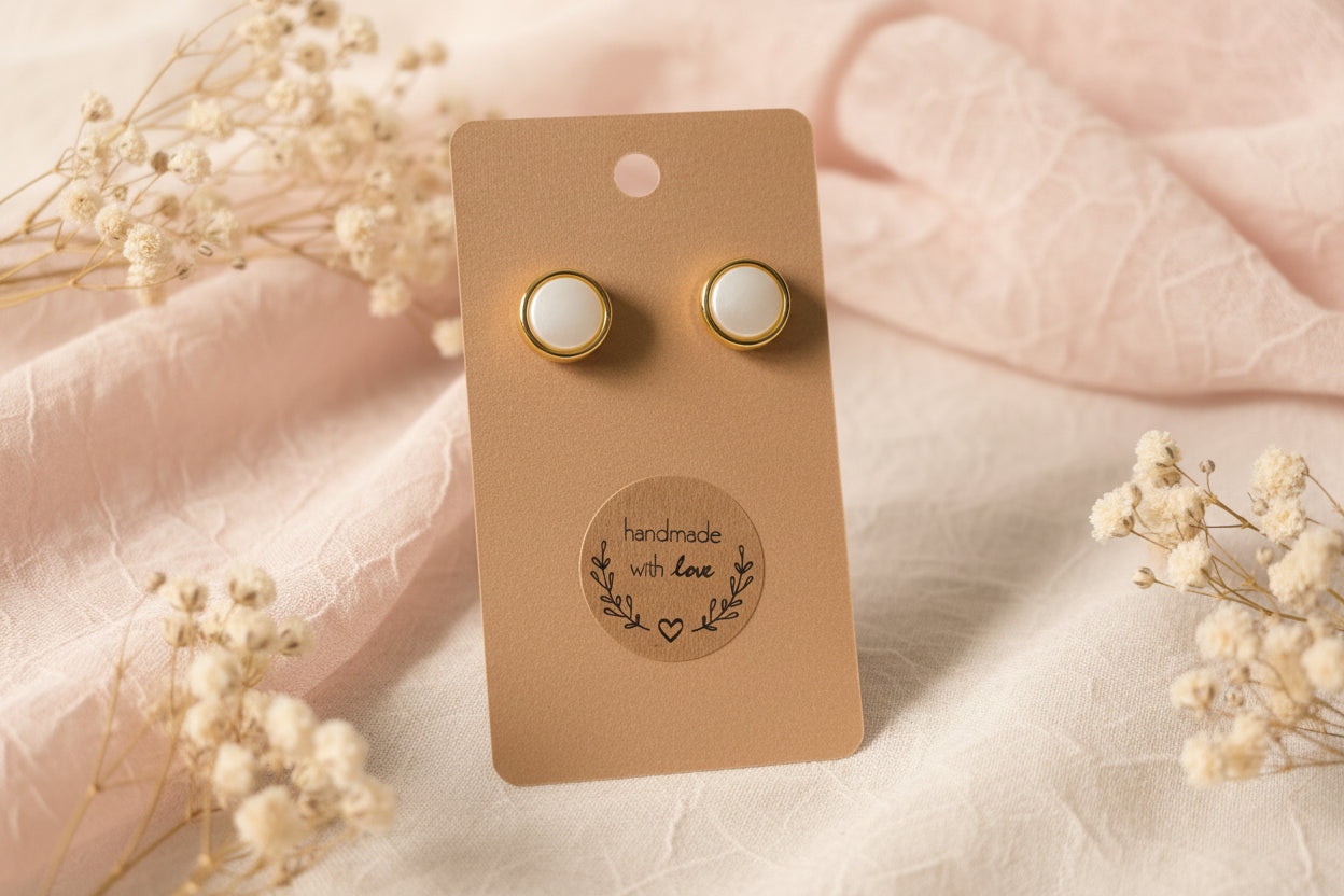Button Earring White Pearl Smaller