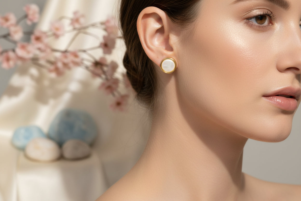 Button Earring White Pearl Smaller