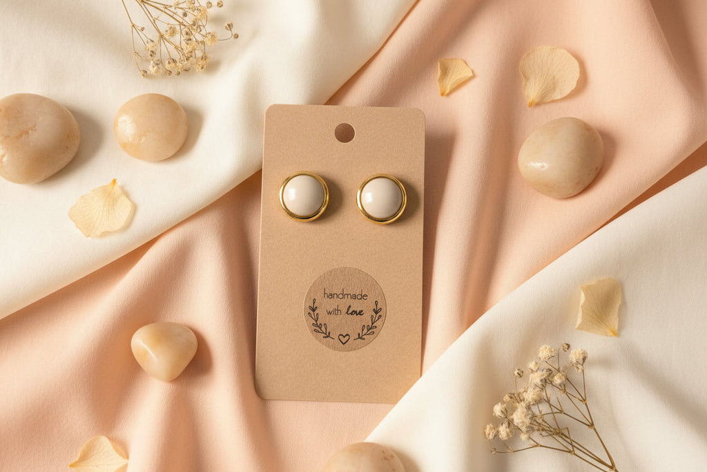 Button Earring White Pearl Bigger