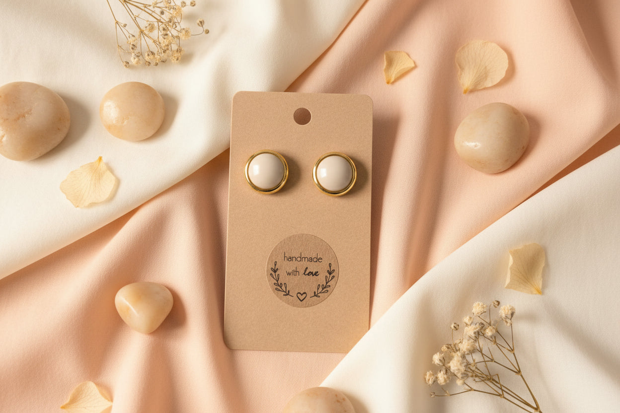 Button Earring White Pearl Bigger