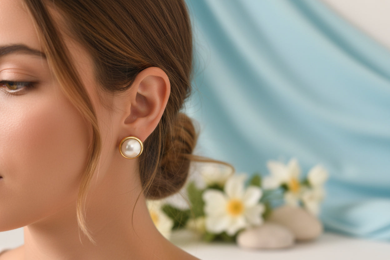 Button Earring White Pearl Bigger