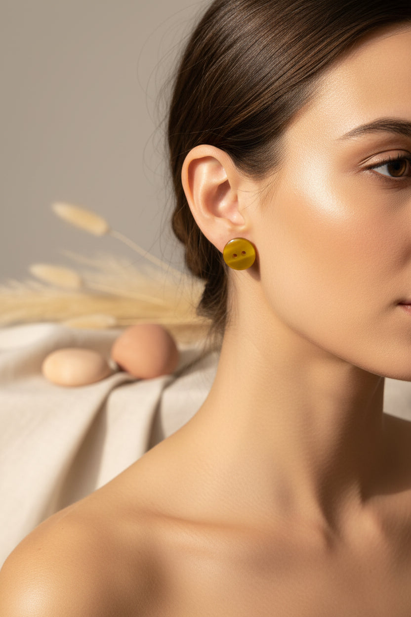 Button Earring Yellow Pastel