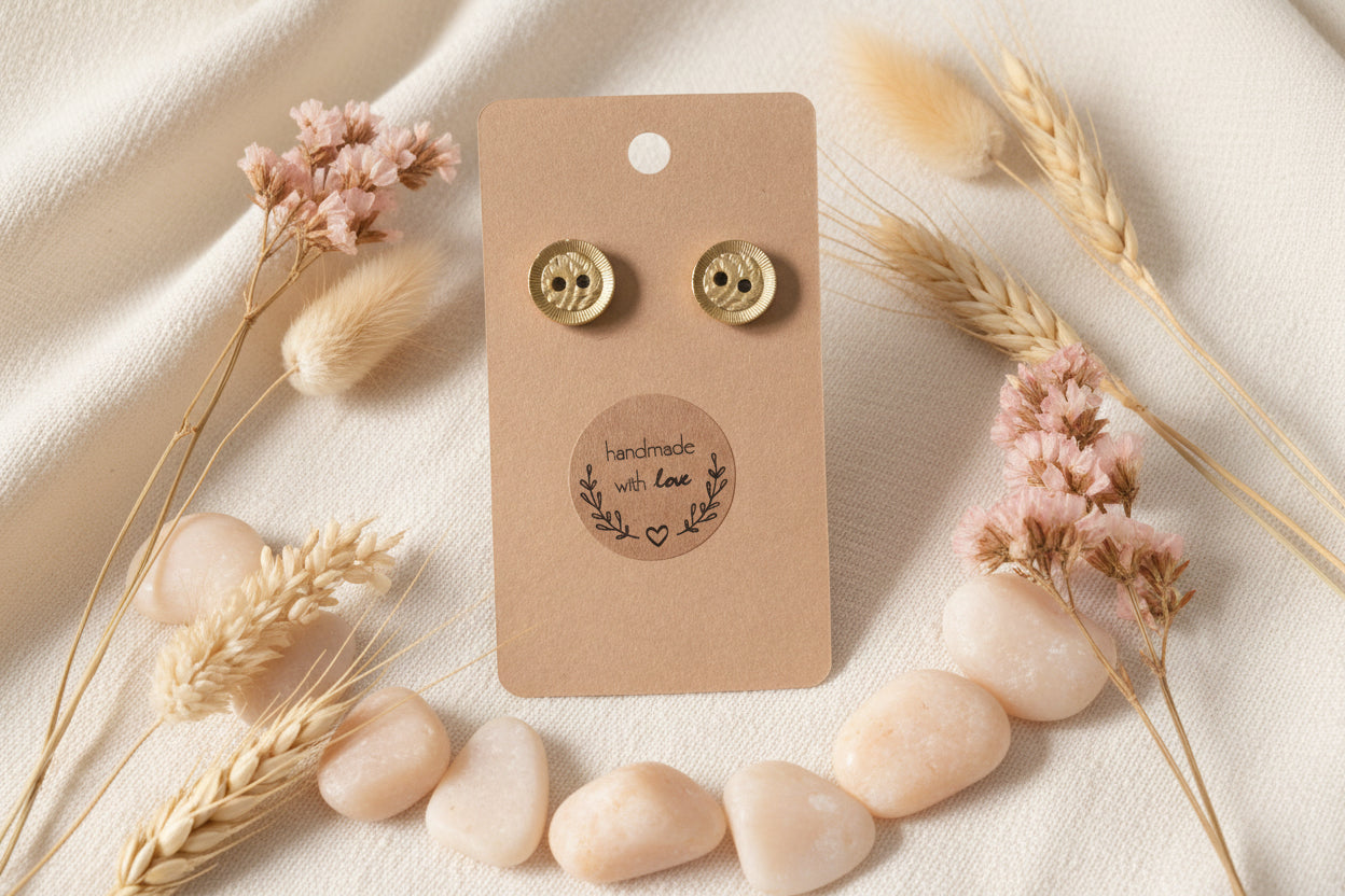 Button Earring Gold Shiny
