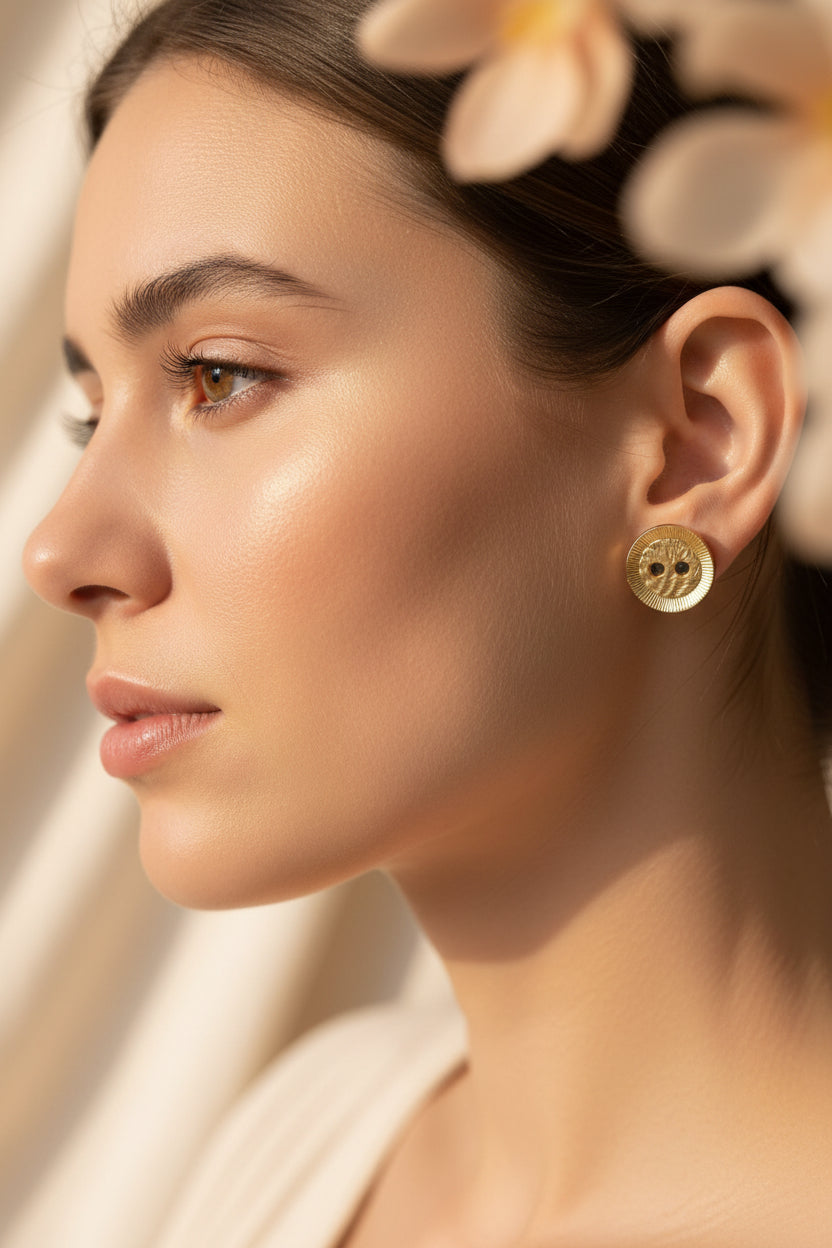 Button Earring Gold Shiny