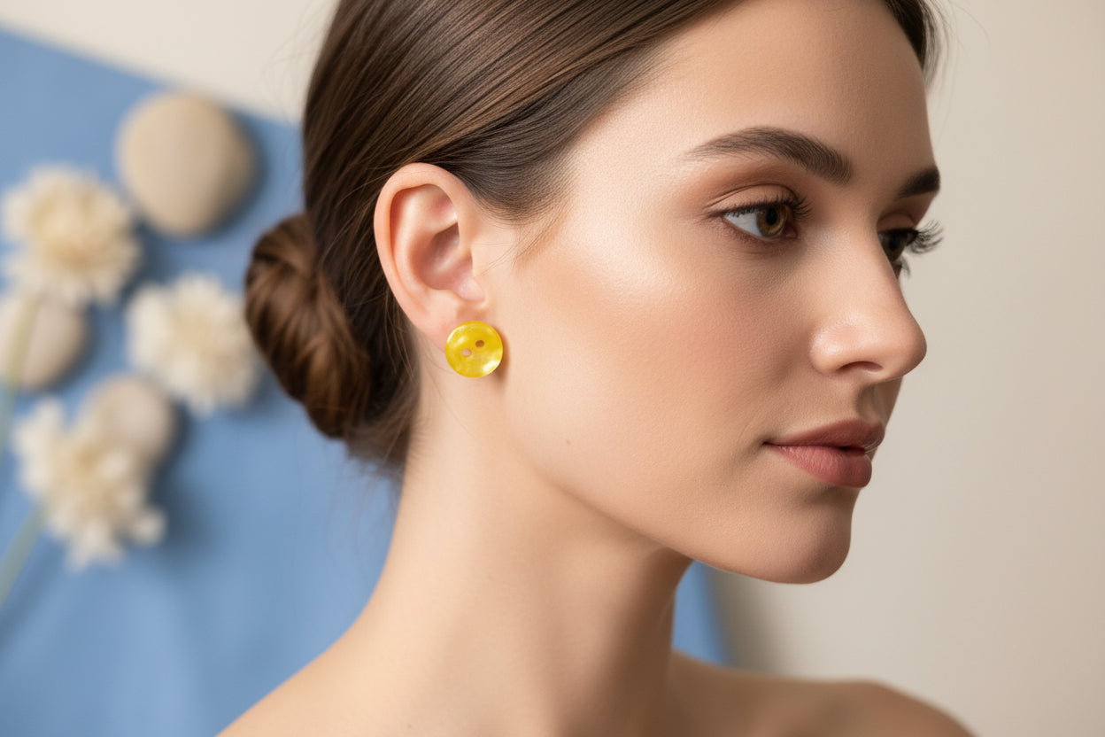 Button Earring Yellow Small