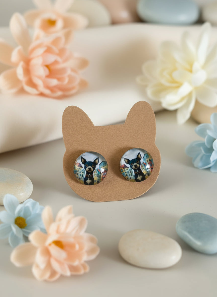 Cabochon Earring with Dog