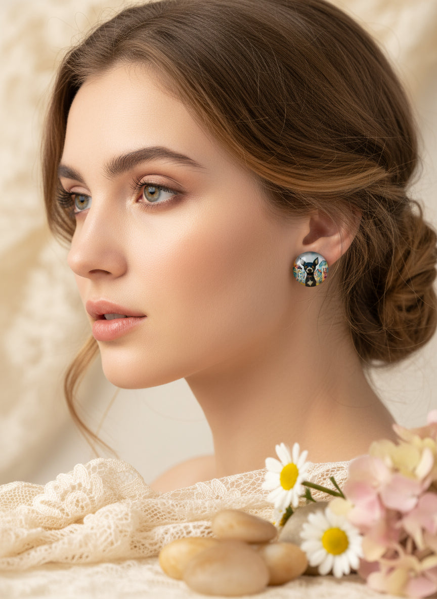 Cabochon Earring with Dog