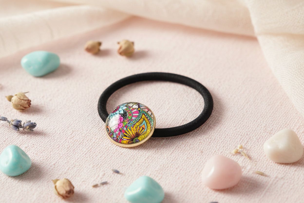 Cabochon Hairtie with Flowers