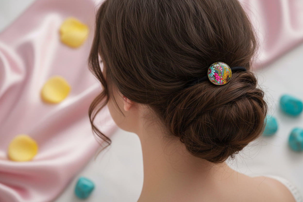 Cabochon Hairtie with Flowers