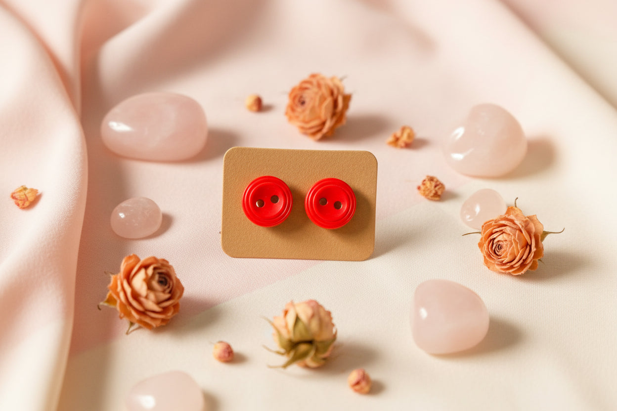 Button Earring Red