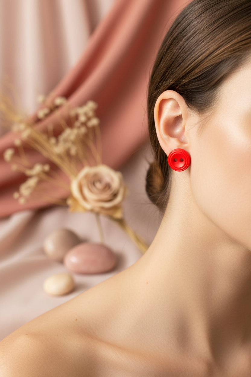 Button Earring Red
