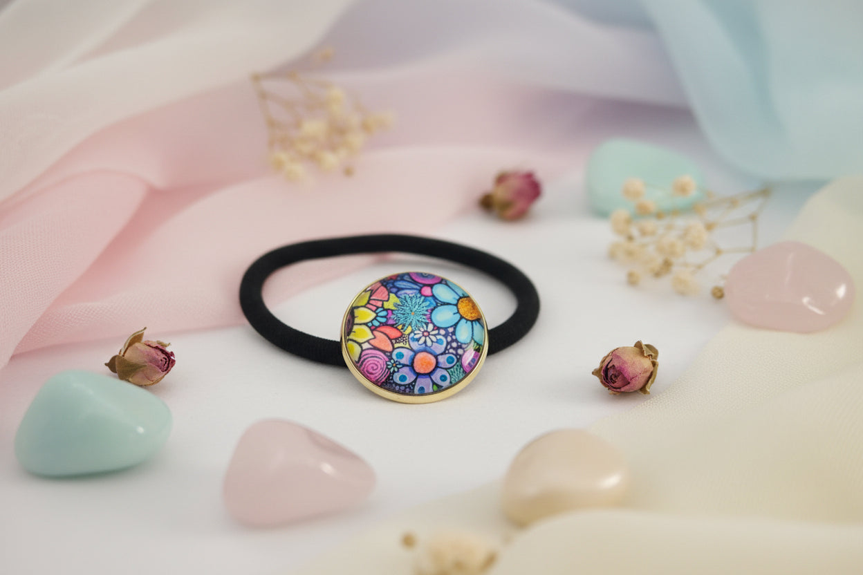 Cabochon Hairtie with Flowers