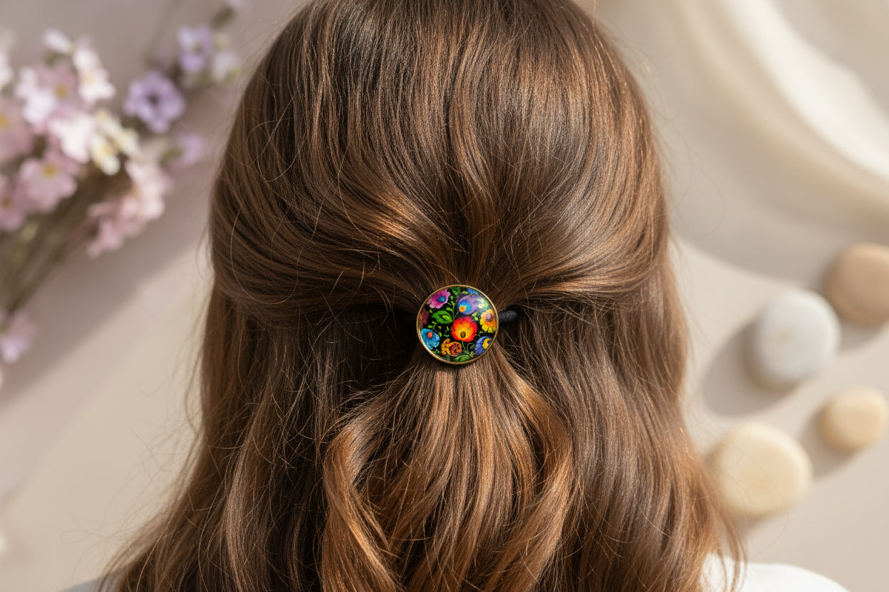 Cabochon Hairtie Traditional Flowers