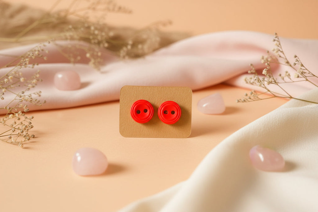 Button Earring Red