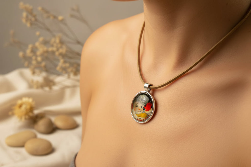 Cabochon Necklace with Snowman