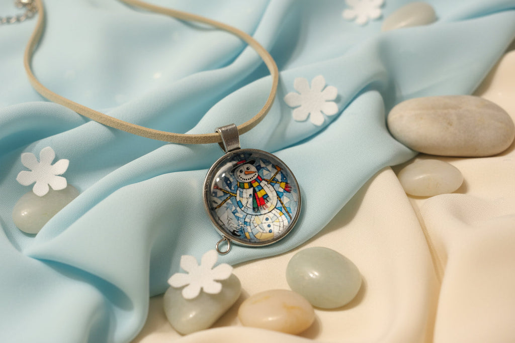 Cabochon Necklace with Snowman