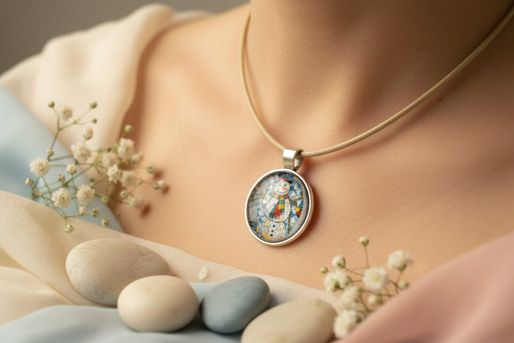 Cabochon Necklace with Snowman