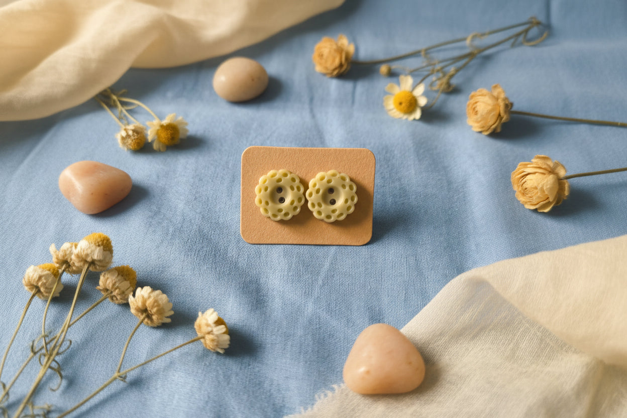 Button Earring Pastel Flower