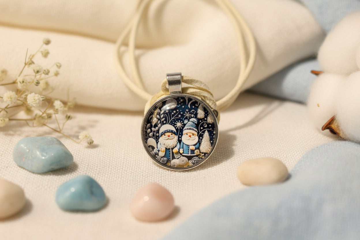 Cabochon Necklace Blue Christmas