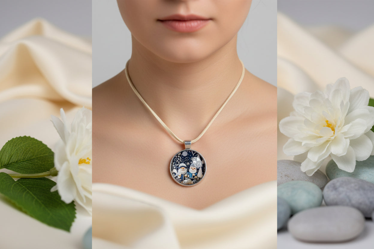 Cabochon Necklace Blue Christmas