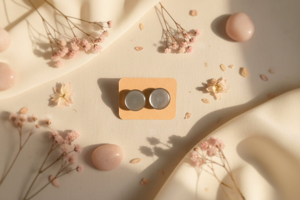 Button Earring Gray Pearl