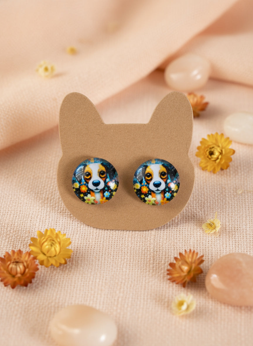 Cabochon Earring with Dog