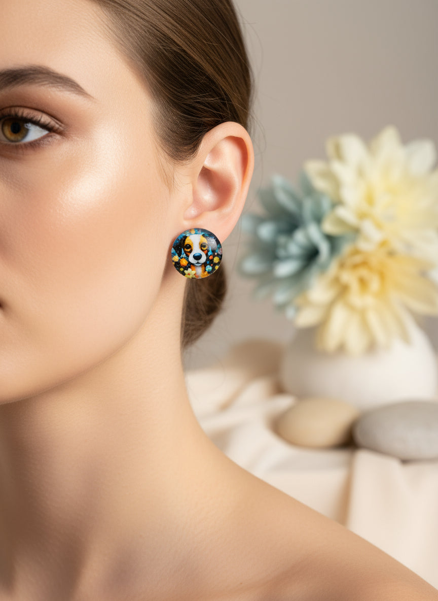 Cabochon Earring with Dog