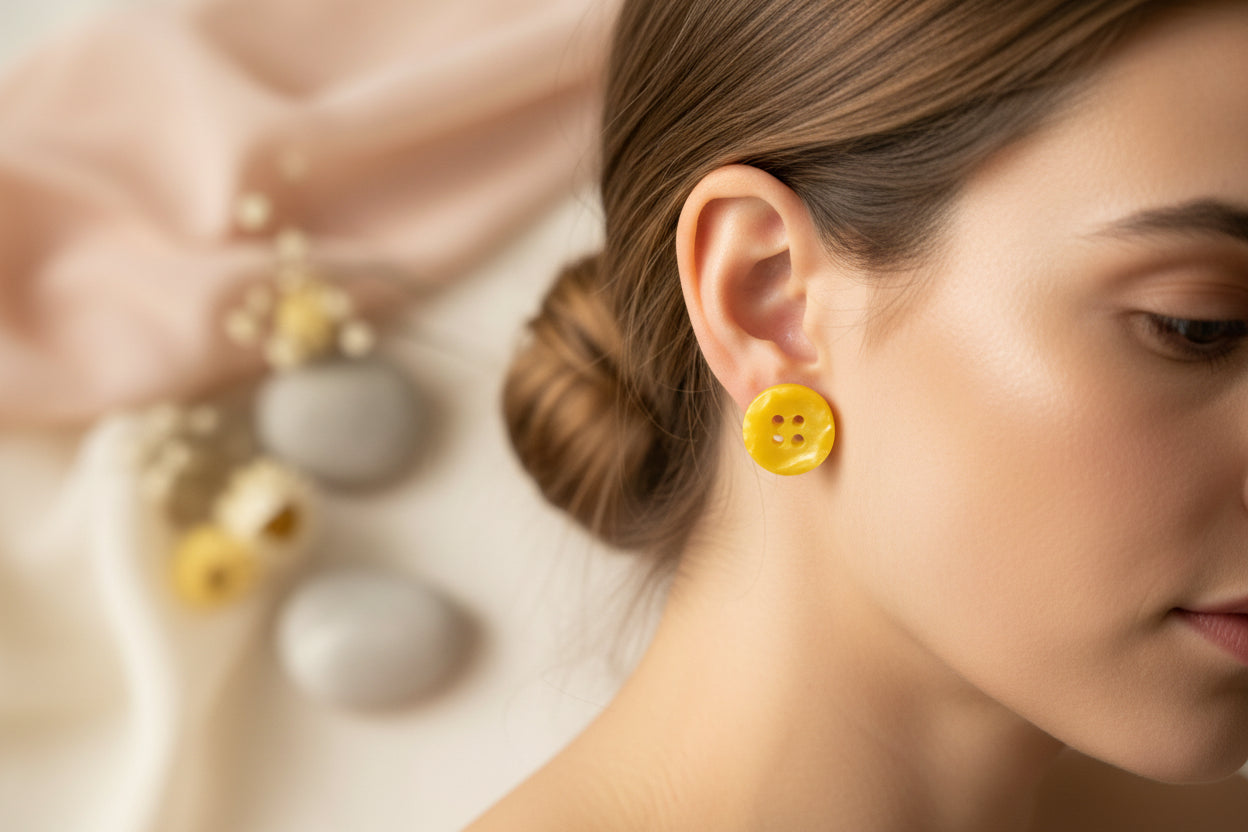 Button Earring Yellow