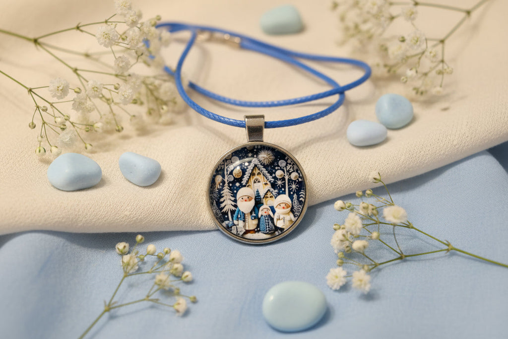 Cabochon Necklace Blue Christmas