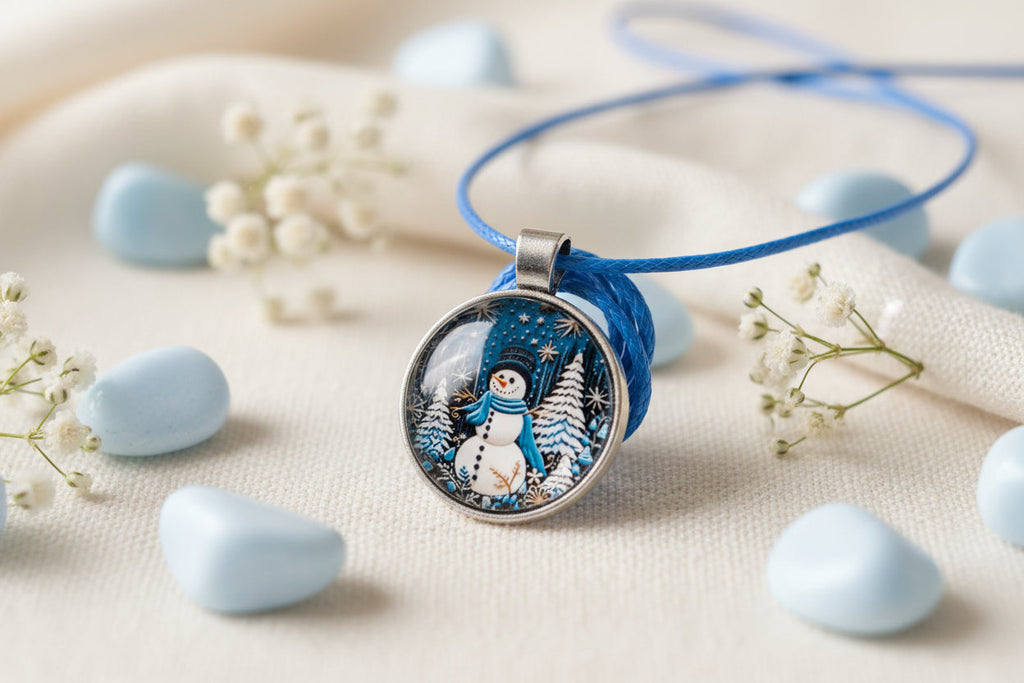 Cabochon Necklace with Snowman