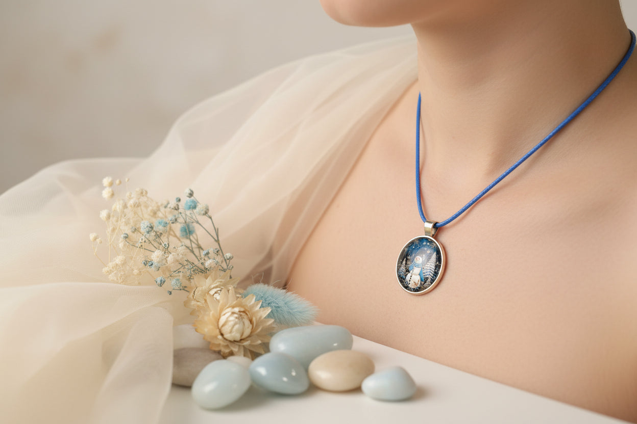 Cabochon Necklace with Snowman