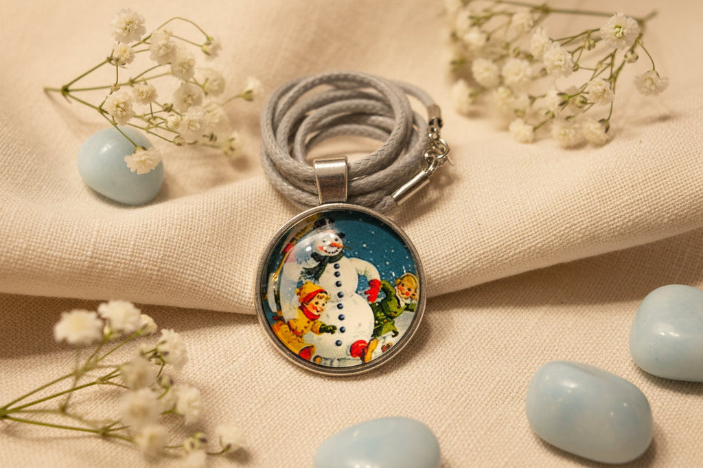 Cabochon Necklace with Snowman