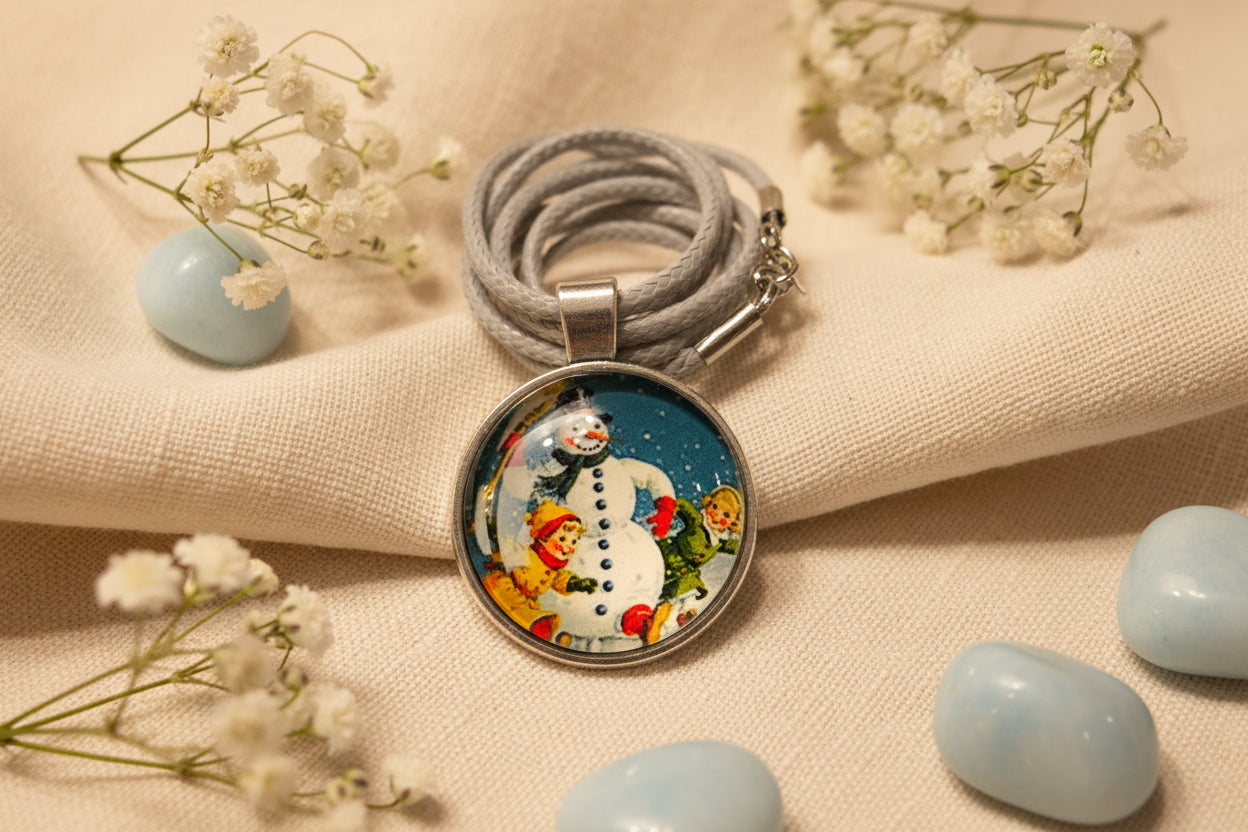 Cabochon Necklace with Snowman