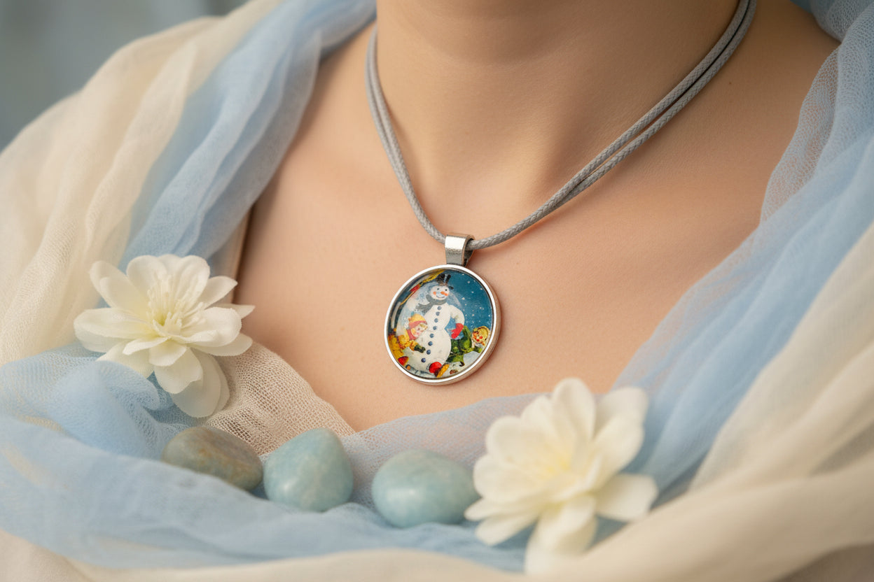Cabochon Necklace with Snowman
