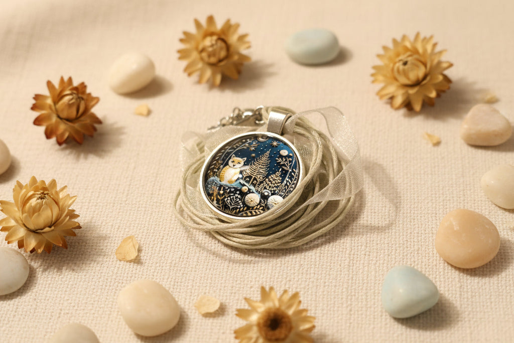 Cabochon Necklace Blue Christmas Owl