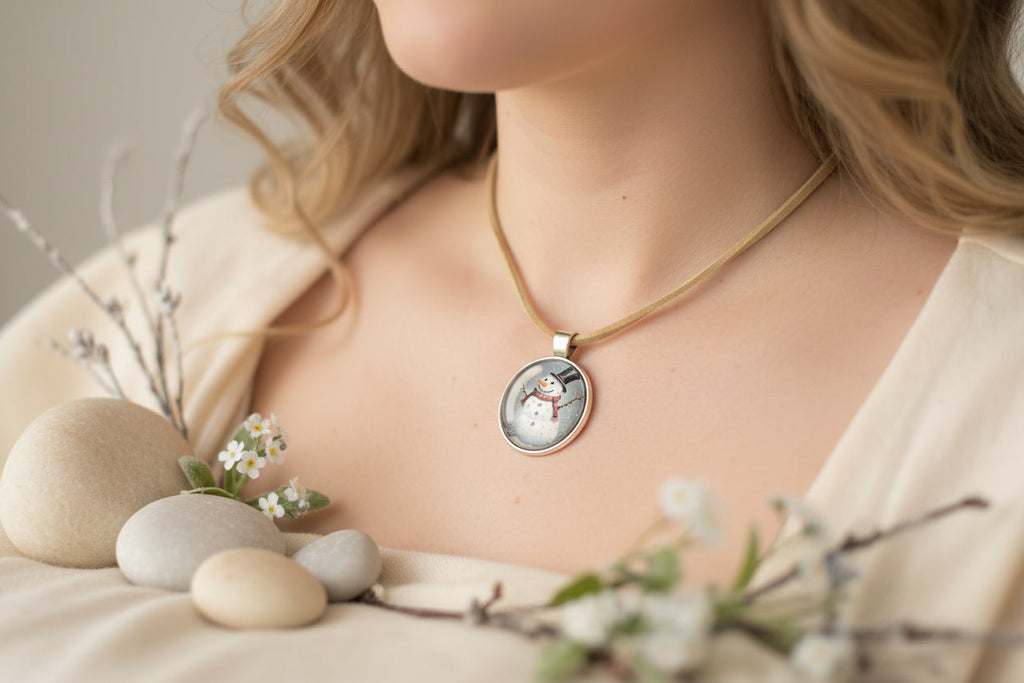 Cabochon Necklace with Snowman