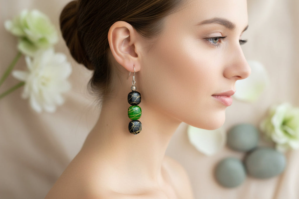 Bead Earring Black and Green