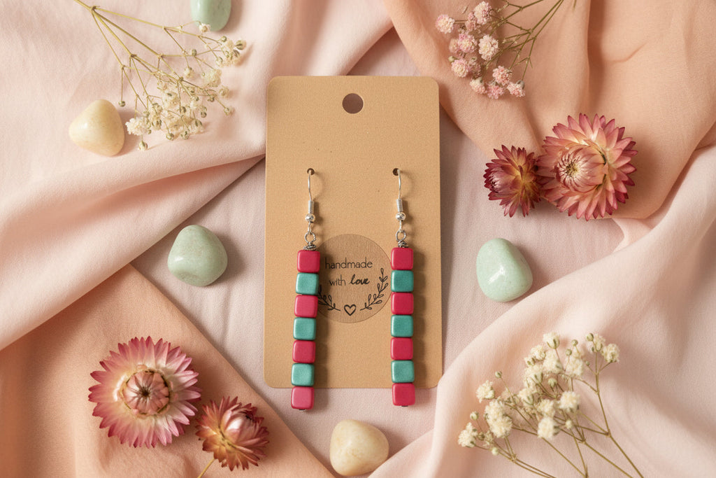 Bead Earring Pastel Pink and Green