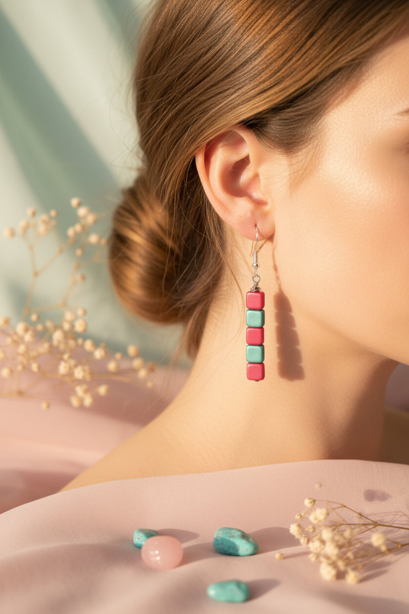 Bead Earring Pastel Pink and Green