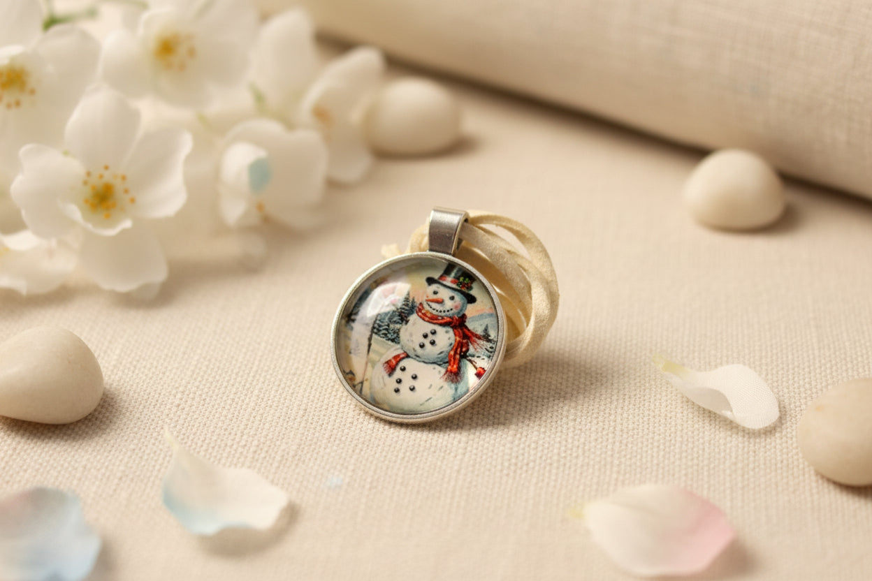 Cabochon Necklace with Snowman