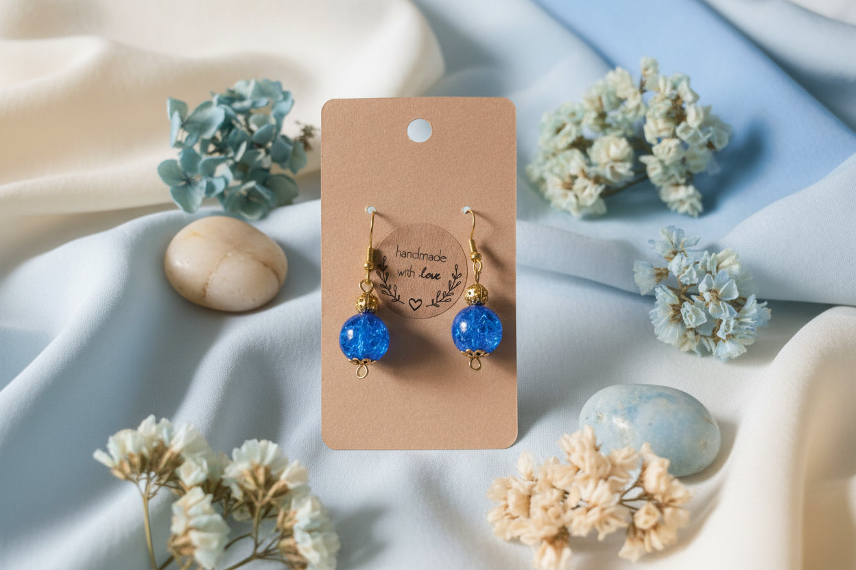 Bead Earring Blue and Gold
